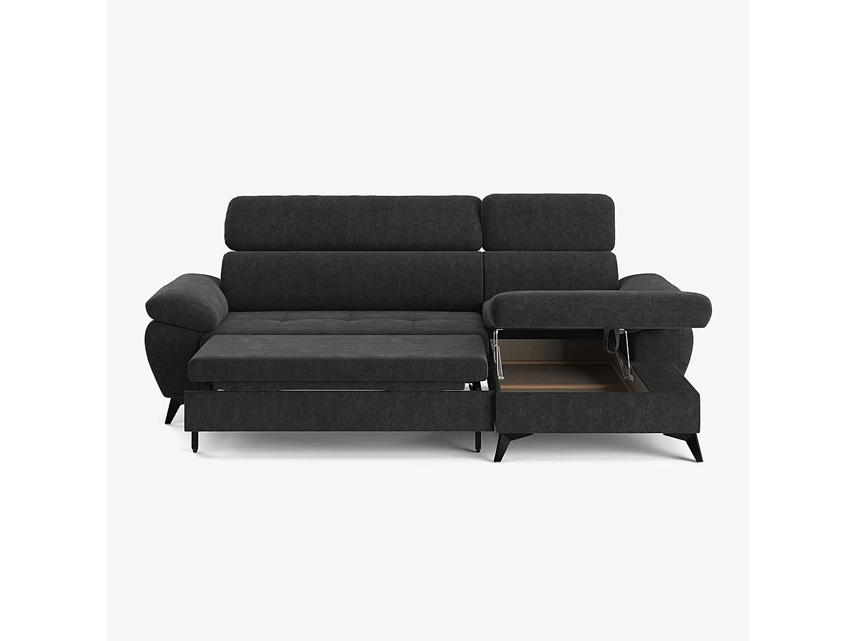 Schlafsofa mit rechter Bettkasten-Eckcouch und verstellbarer Kopfstütze Zuna - Schwarz