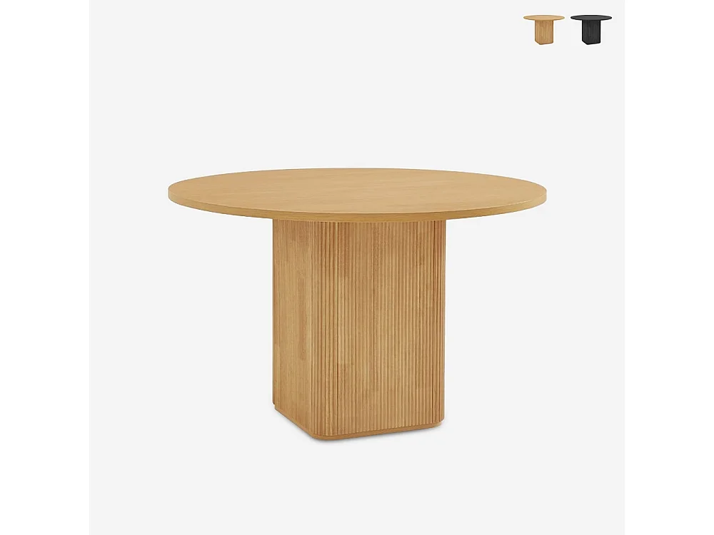 Tavolo da pranzo rotondo in legno nero 120cm per cucina soggiorno Tiwit - Legno Naturale