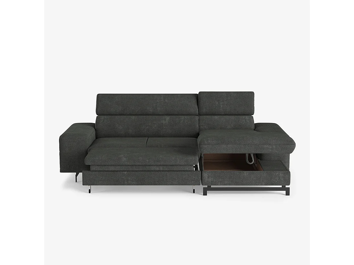 3-Sitzer Schlafsofa mit rechter Ottomane, Stauraum und verstellbarer Kopfstütze Miva - Dunkel Grau