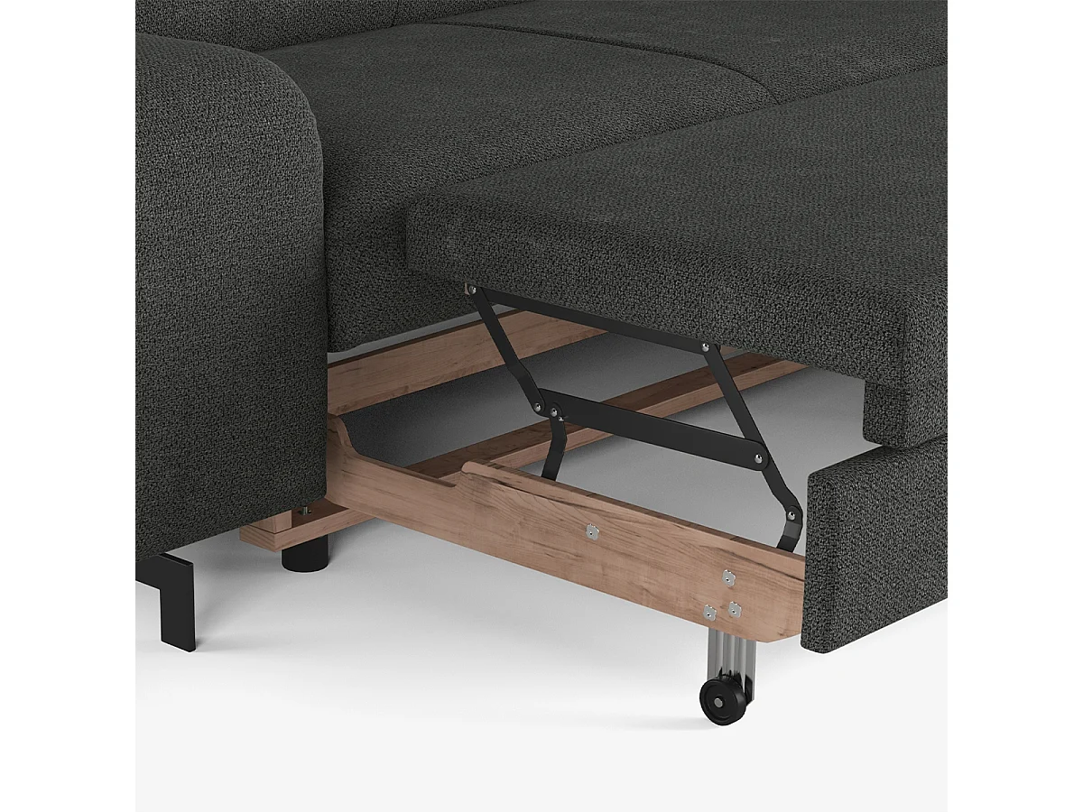 3-Sitzer Schlafsofa mit rechter Ottomane, Stauraum und verstellbarer Kopfstütze Miva - Dunkel Grau