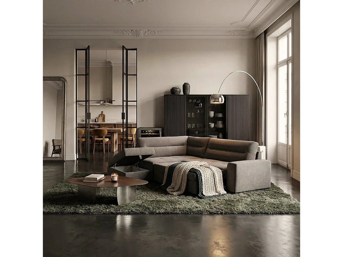 3-Sitzer Schlafsofa aus Stoff mit linker Eckablage Tivra - Schwarz