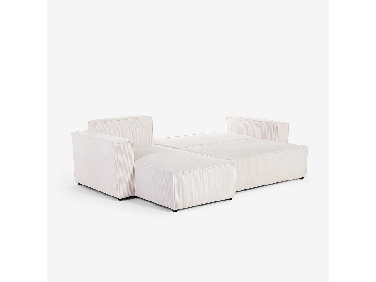 Divano angolare con penisola e letto estraibile in tessuto a coste Leka - Bianco