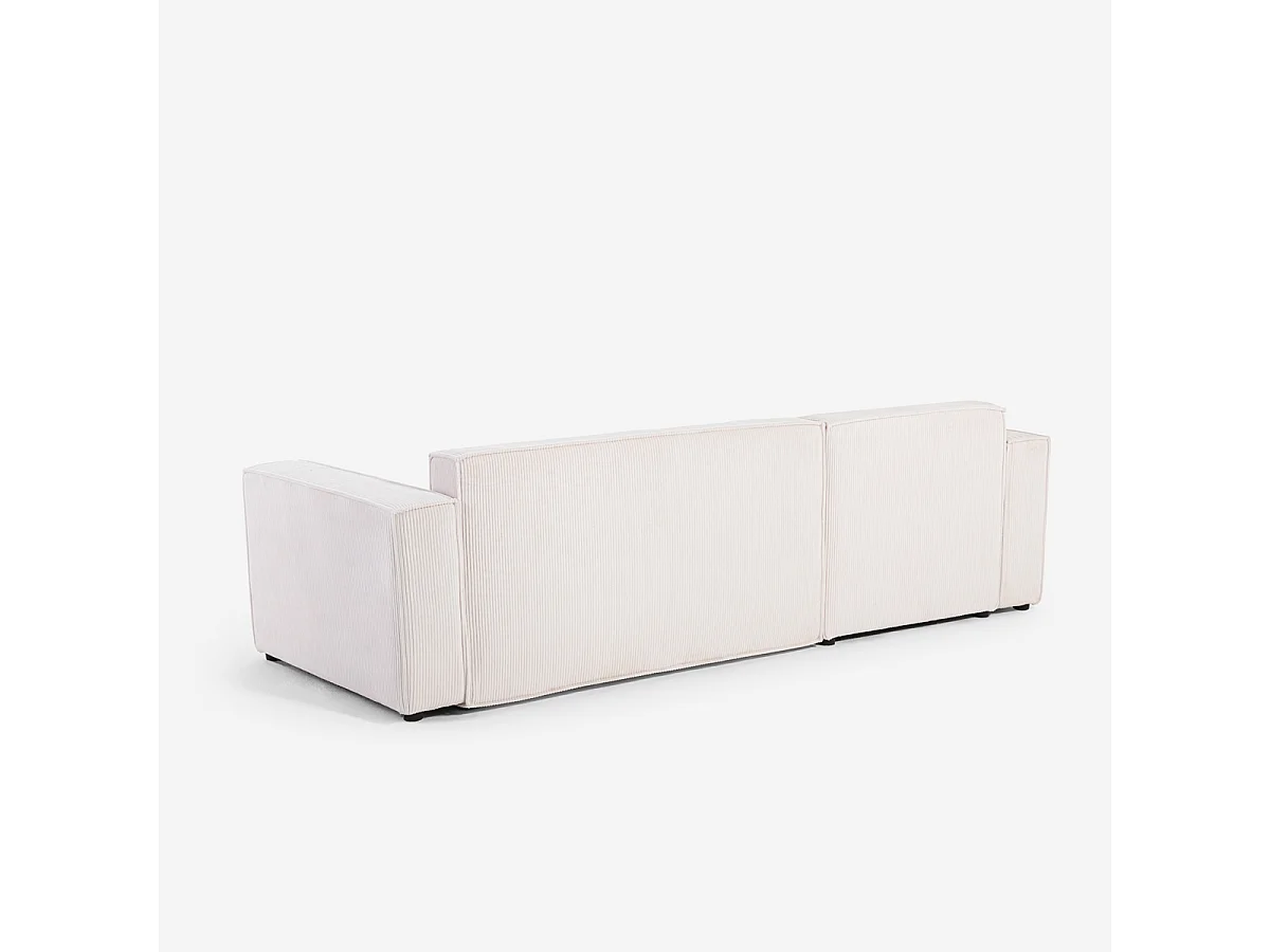 Divano angolare con penisola e letto estraibile in tessuto a coste Leka - Bianco