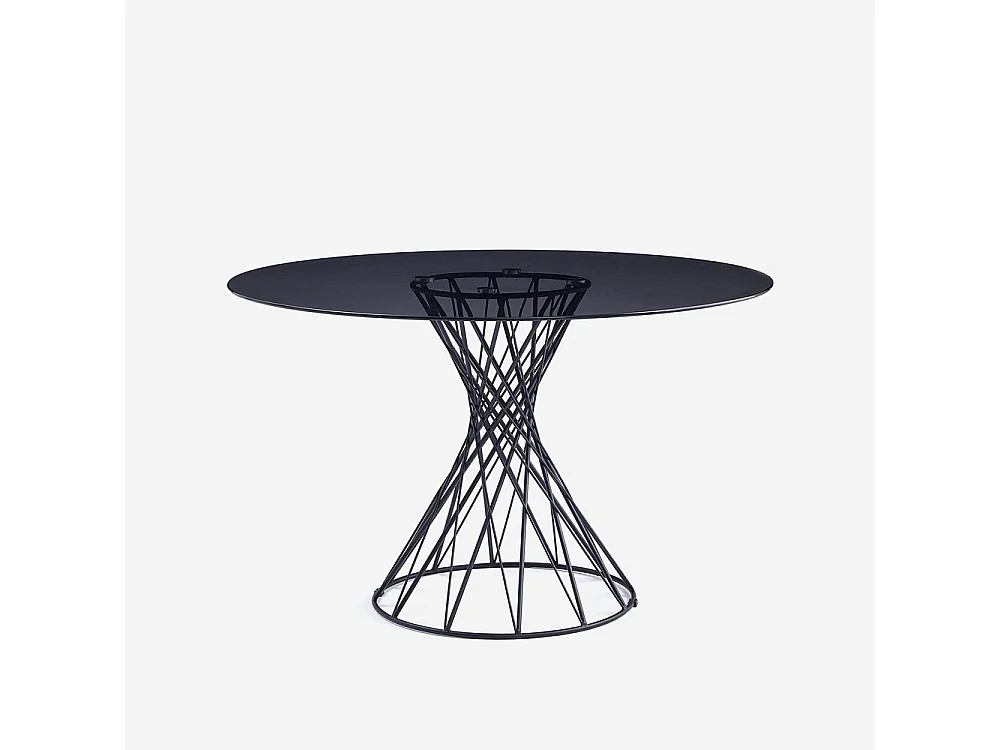 Table ronde design moderne en verre noir 120cm pour salon Naji