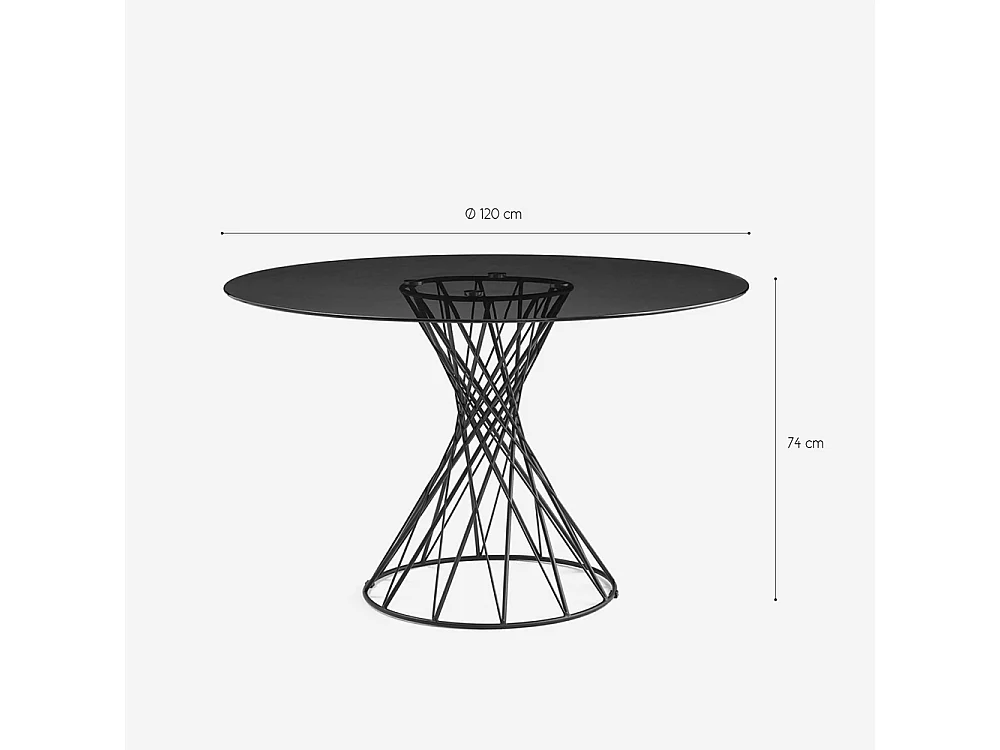 Table ronde design moderne en verre noir 120cm pour salon Naji
