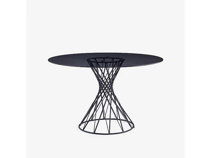 Table ronde design moderne en verre noir 120cm pour salon Naji