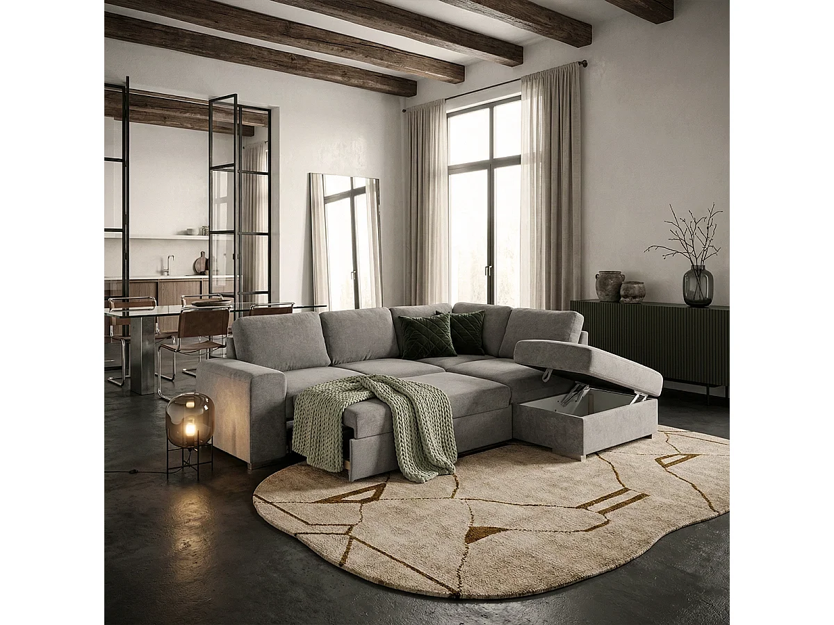 Schlafsofa 3-Sitzer mit rechter Chaiselongue und Stauraum Belka - Grau