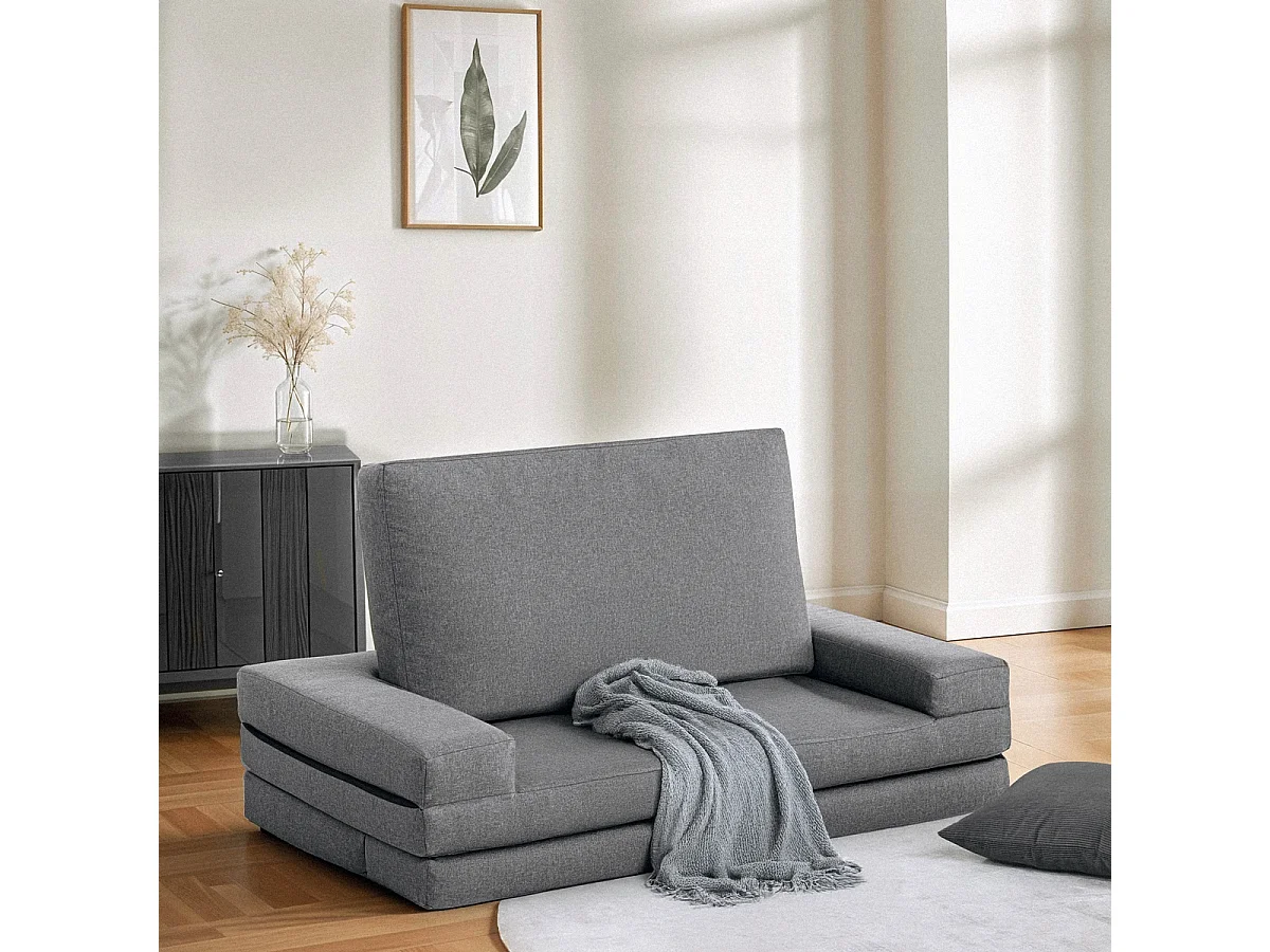 Schlafsofa 2-Sitzer, platzsparend zusammenklappbar, Stoff Miranda - Dunkel Grau