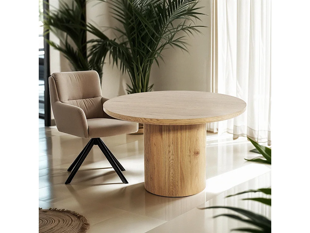 Table de salon cuisine ronde en bois 120cm pied central Bering