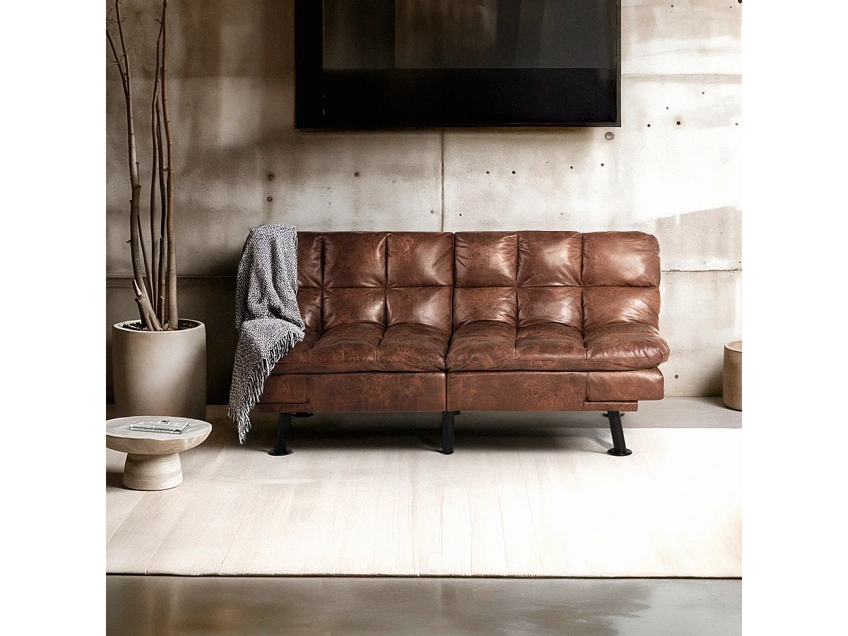 Schlafsofa 2-Sitzer Kunstleder mit verstellbarer Rückenlehne Hori