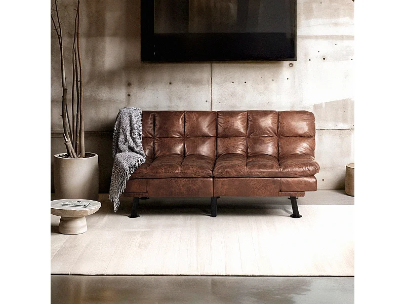 Schlafsofa 2-Sitzer Kunstleder mit verstellbarer Rückenlehne Hori