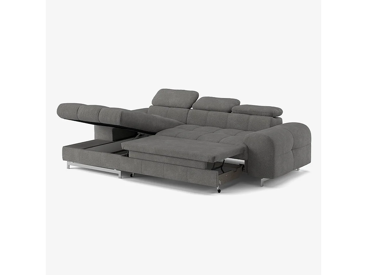 3-Sitzer Schlafsofa mit linker Ottomane, verstellbarem Kopfteil und Stauraum Nura - Anthrazit