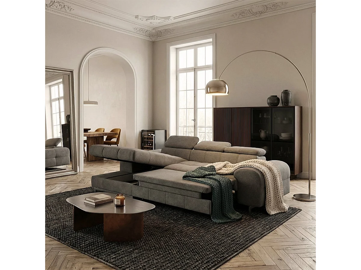 3-Sitzer Schlafsofa mit linker Ottomane, verstellbarem Kopfteil und Stauraum Nura - Anthrazit