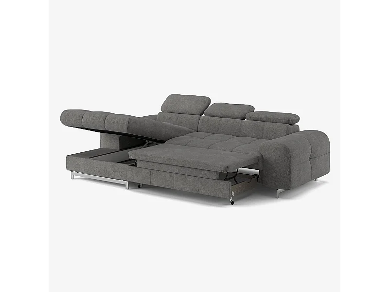 3-Sitzer Schlafsofa mit linker Ottomane, verstellbarem Kopfteil und Stauraum Nura - Anthrazit