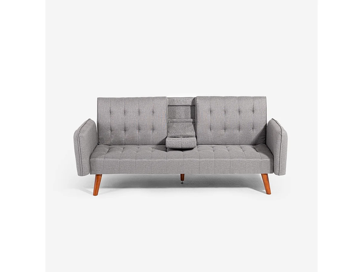 Divano letto 2 posti reclinabile con bracciolo portabevande Ember - Grigio