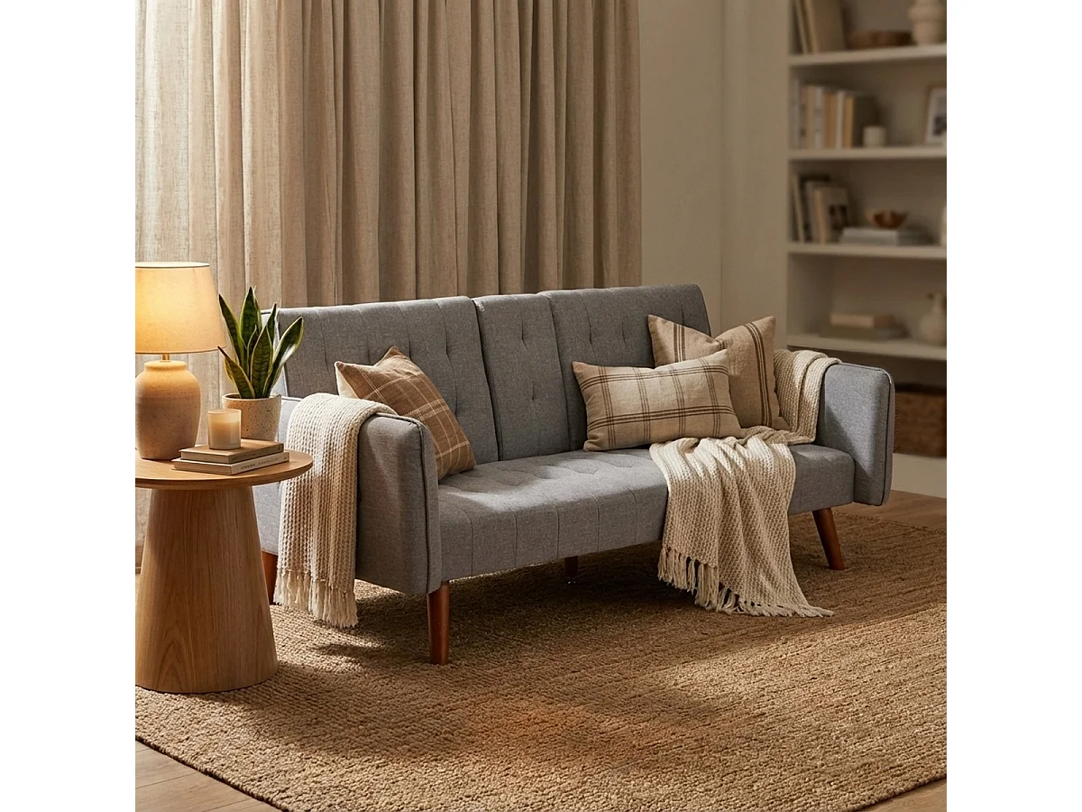 Schlafsofa 2-Sitzer verstellbar mit Armlehne und Getränkehalter Ember - Grau