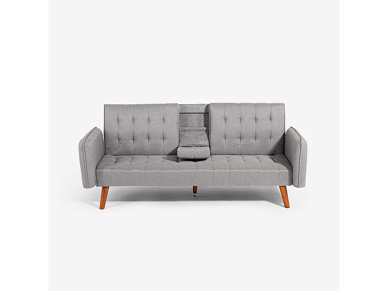 Schlafsofa 2-Sitzer verstellbar mit Armlehne und Getränkehalter Ember - Grau