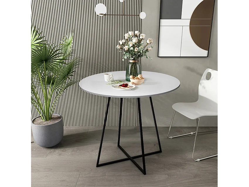 Tavolo da pranzo rotondo 80cm bianco gambe metallo nero moderno Marmor