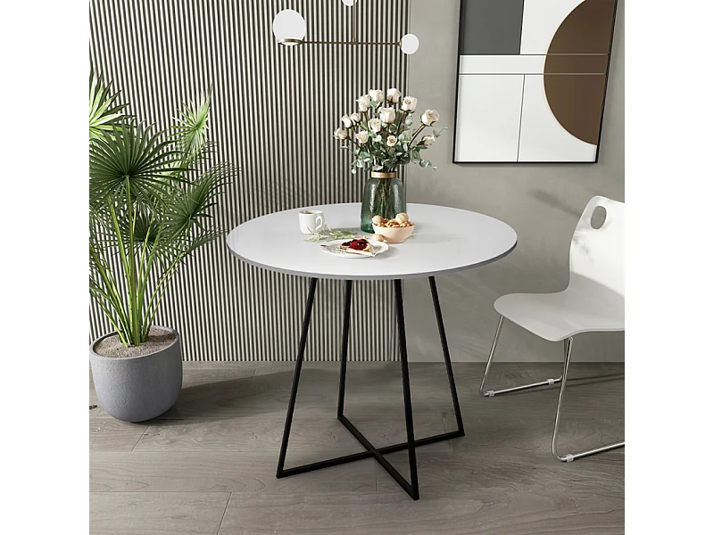 Tavolo da pranzo rotondo 80cm bianco gambe metallo nero moderno Marmor