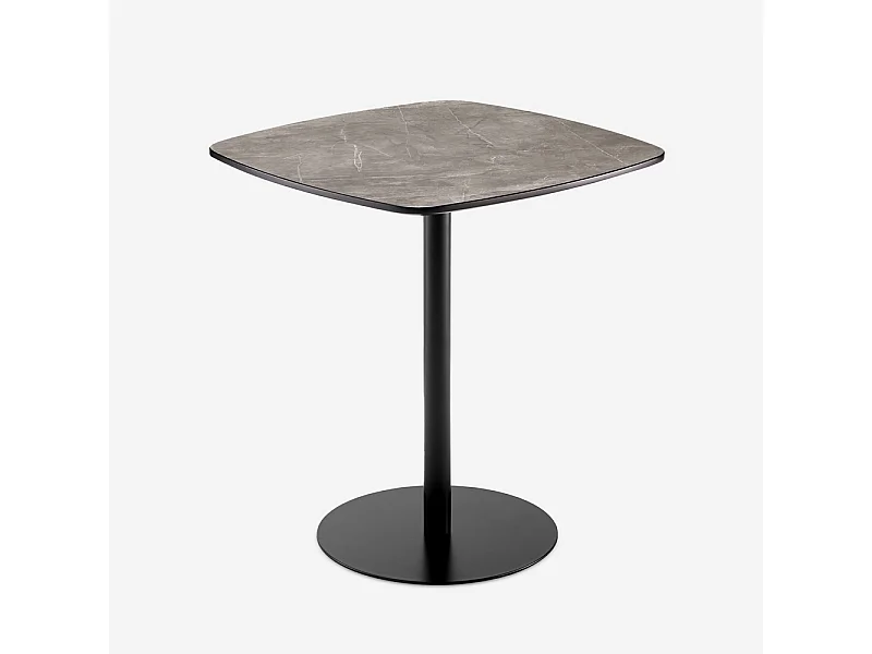 Table à manger 70x70cm cuisine restaurant effet marbre noir Mikee+