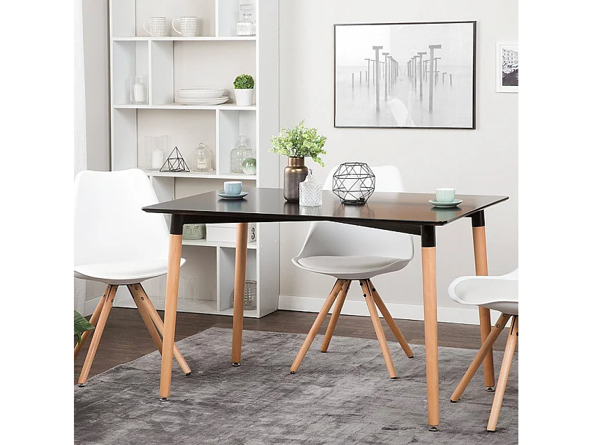 Mesa de comedor y salón rectangular 120x80 diseño de madera Corn - Negro