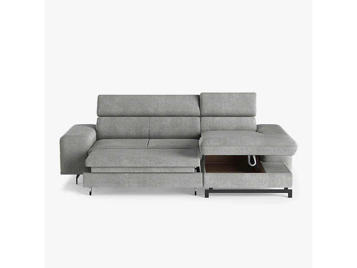 3-Sitzer Schlafsofa mit rechter Ottomane, Stauraum und verstellbarer Kopfstütze Miva - Beige