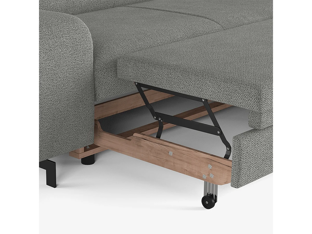 3-Sitzer Schlafsofa mit rechter Ottomane, Stauraum und verstellbarer Kopfstütze Miva - Beige