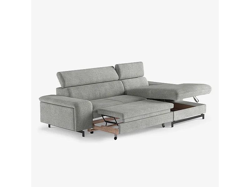 3-Sitzer Schlafsofa mit rechter Ottomane, Stauraum und verstellbarer Kopfstütze Miva - Beige