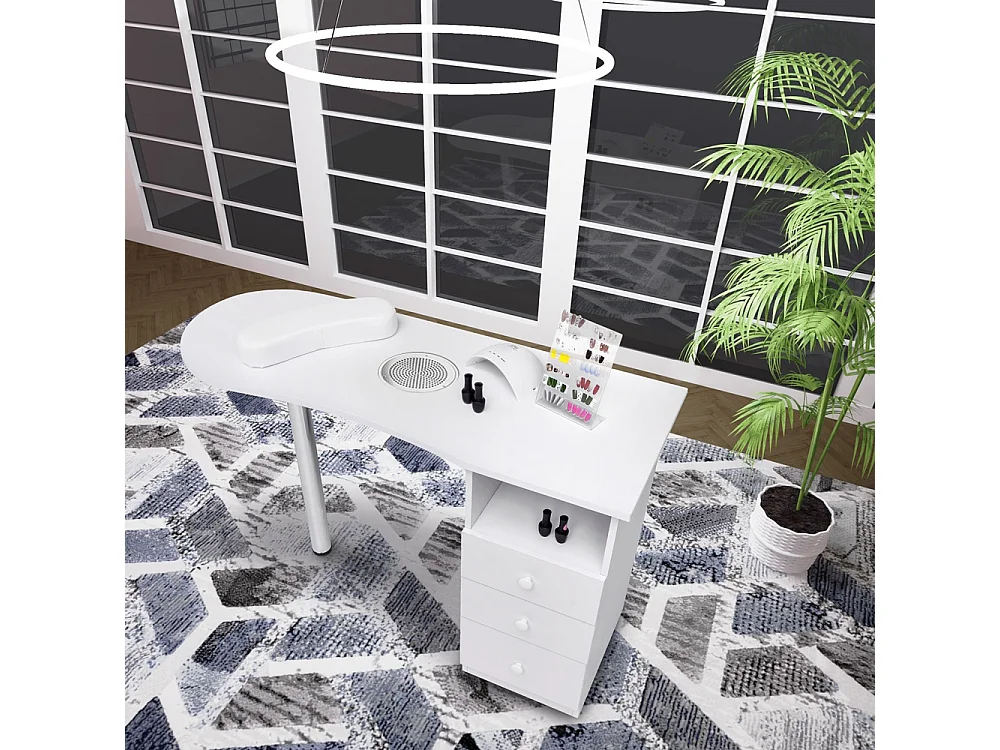 Tavolo per manicure con aspiratore e cassettiere e palo cromato Leopard