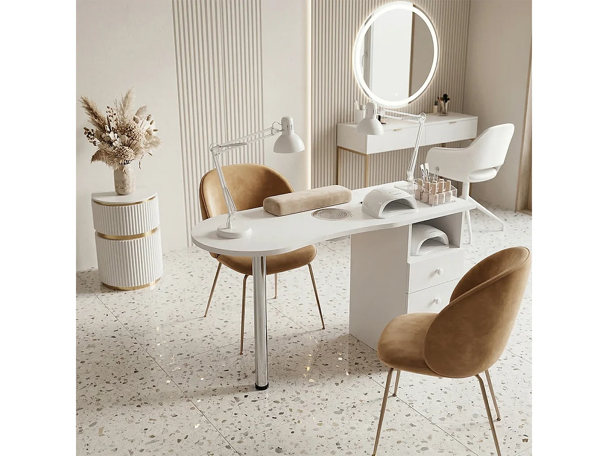 Table manucure chromée avec aspirateur et tiroirs Leopard