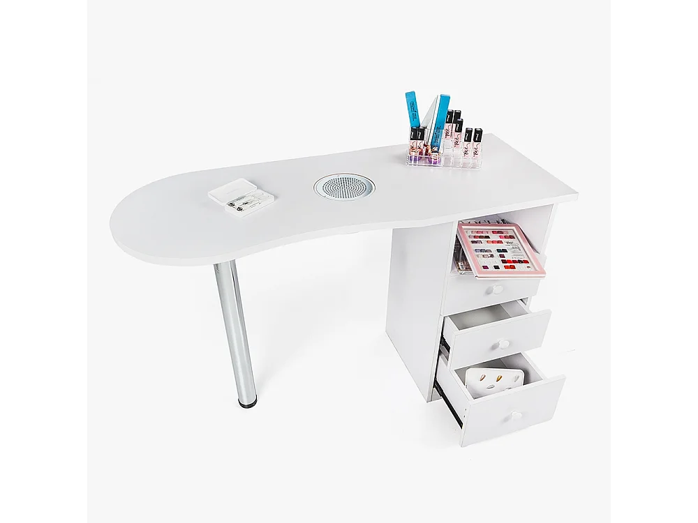 Table manucure chromée avec aspirateur et tiroirs Leopard