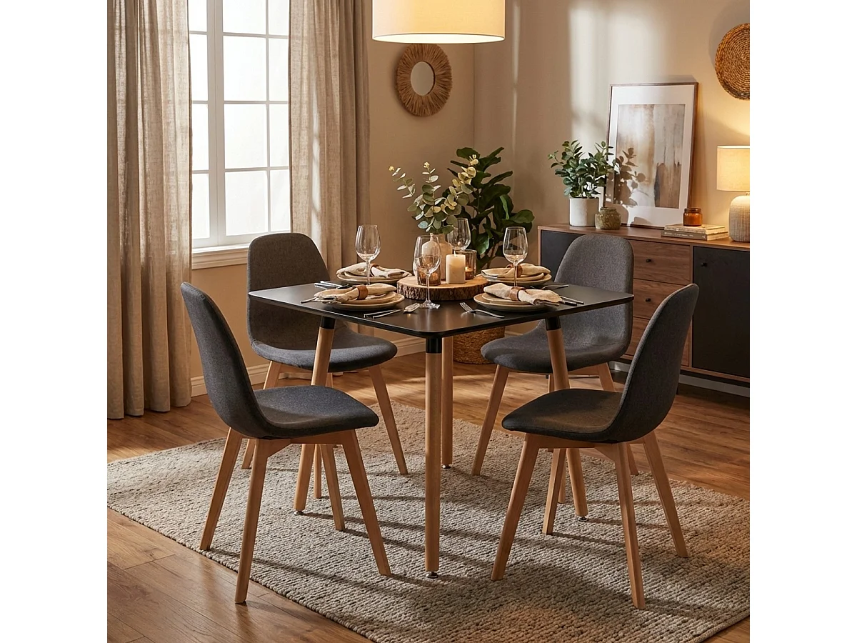 Tavolo quadrato 80x80 in legno design nordico per cucina bar ristorante Fern - Nero