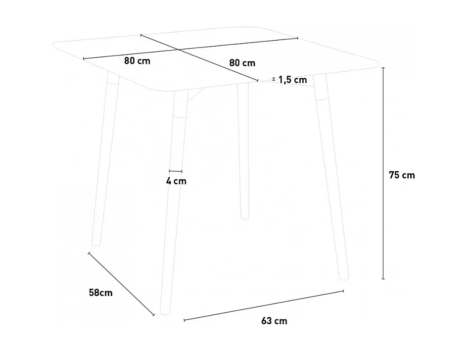 Tavolo quadrato 80x80 in legno design nordico per cucina bar ristorante Fern - Nero