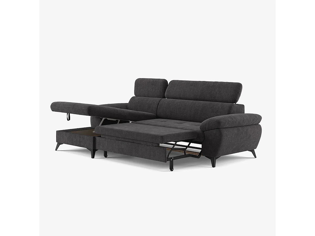 Modernes 3-Sitzer Schlafsofa mit linker Bettkasten-Ottomane Miral - Braun