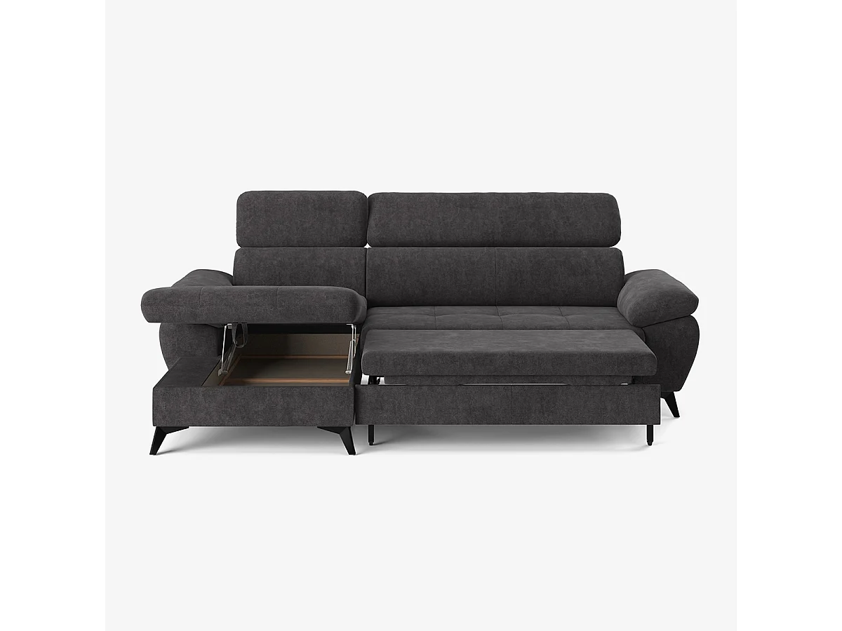Modernes 3-Sitzer Schlafsofa mit linker Bettkasten-Ottomane Miral - Braun
