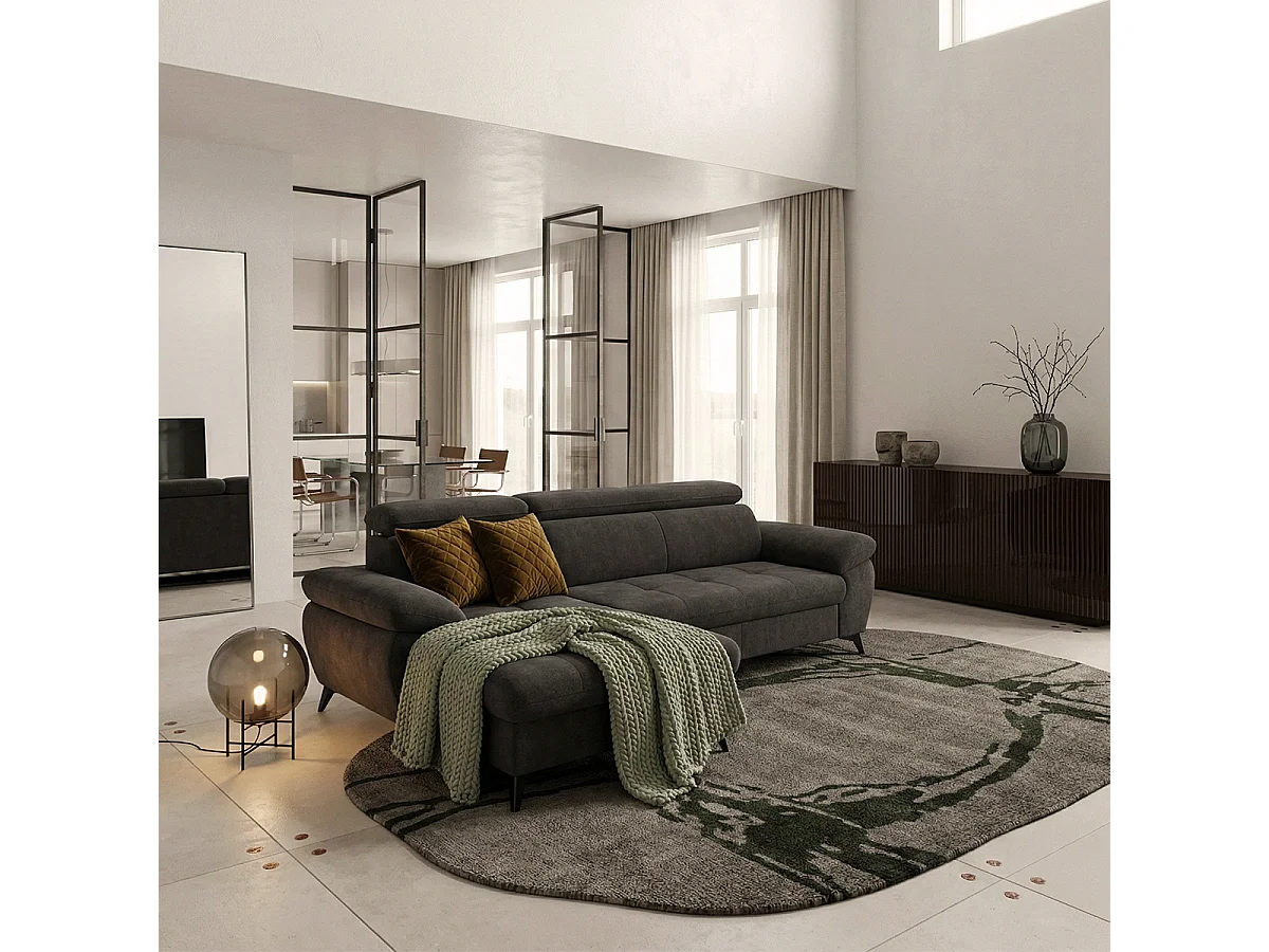 Modernes 3-Sitzer Schlafsofa mit linker Bettkasten-Ottomane Miral - Braun