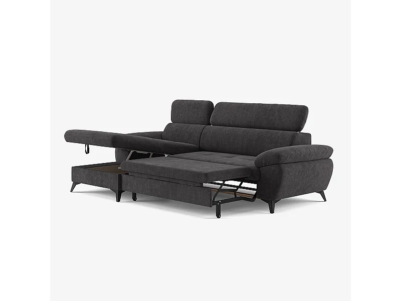 Modernes 3-Sitzer Schlafsofa mit linker Bettkasten-Ottomane Miral - Braun