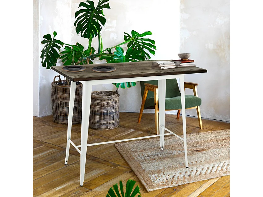 Mesa alta estilo industrial para taburete bar cocina 120 x 60 x 106 cm Catal - Blanco