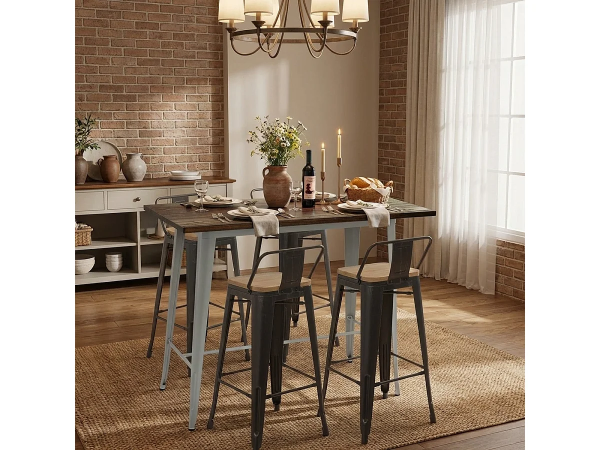 Mesa alta estilo industrial para taburete bar cocina 120 x 60 x 106 cm Catal - Blanco