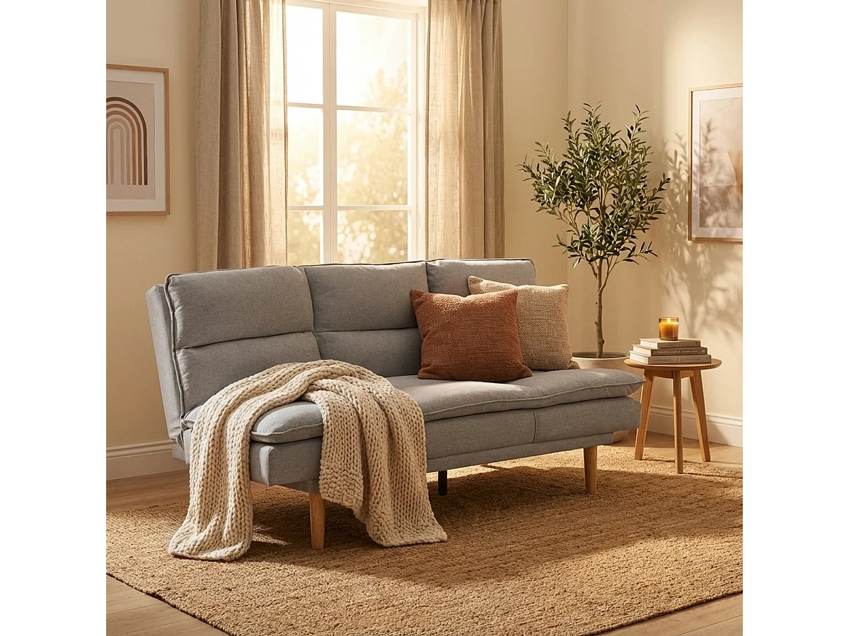 Canapé clic clac 2 places en tissu avec dossier inclinable Livra - Gris