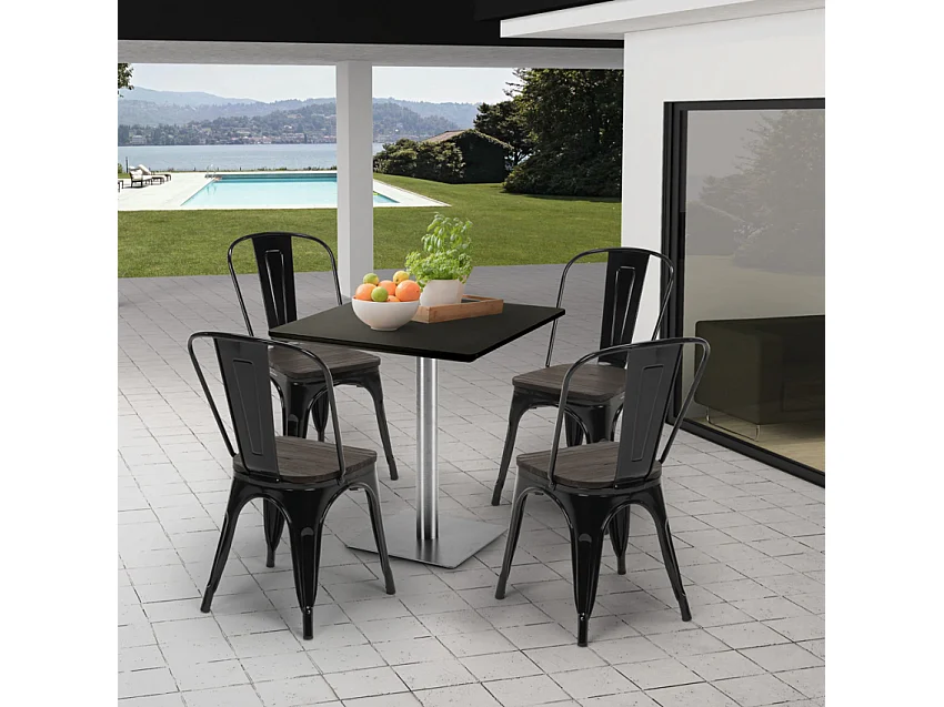 Mesa 60x60 cuadrada con pedestal central para bar restaurante Horeca - Negro - Silver