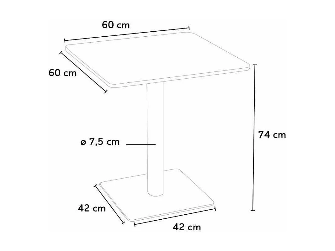 Mesa 60x60 cuadrada con pedestal central para bar restaurante Horeca - Negro - Silver