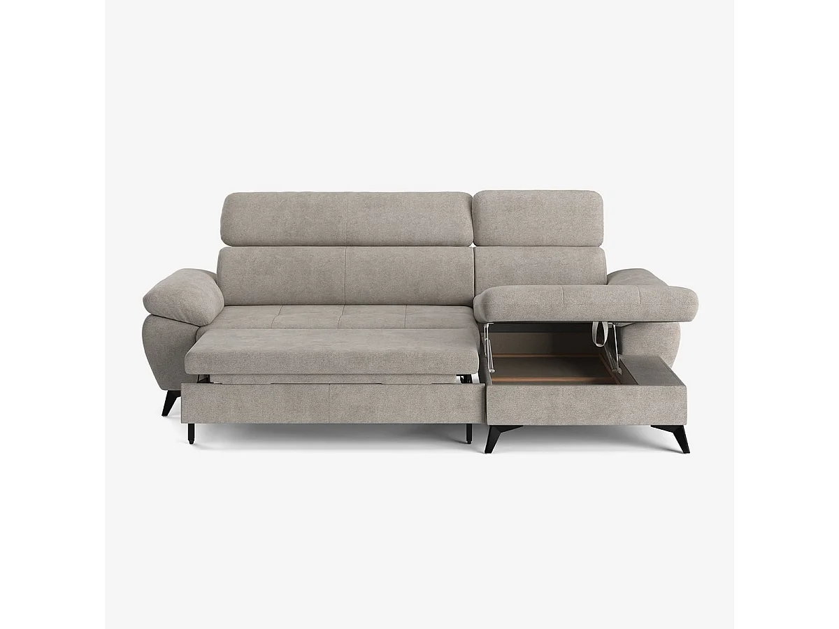 Schlafsofa mit rechter Bettkasten-Eckcouch und verstellbarer Kopfstütze Zuna - Grau