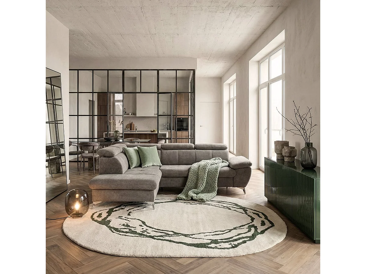 Ecksofa mit Bettfunktion 3-Sitzer, modern, linke Ottomane mit Stauraum, Vera - Grau