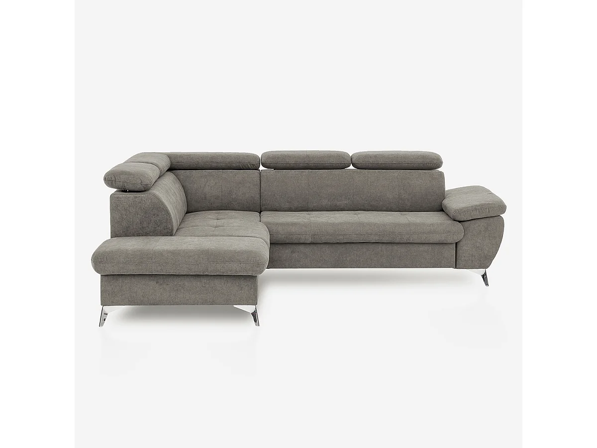 Ecksofa mit Bettfunktion 3-Sitzer, modern, linke Ottomane mit Stauraum, Vera - Grau