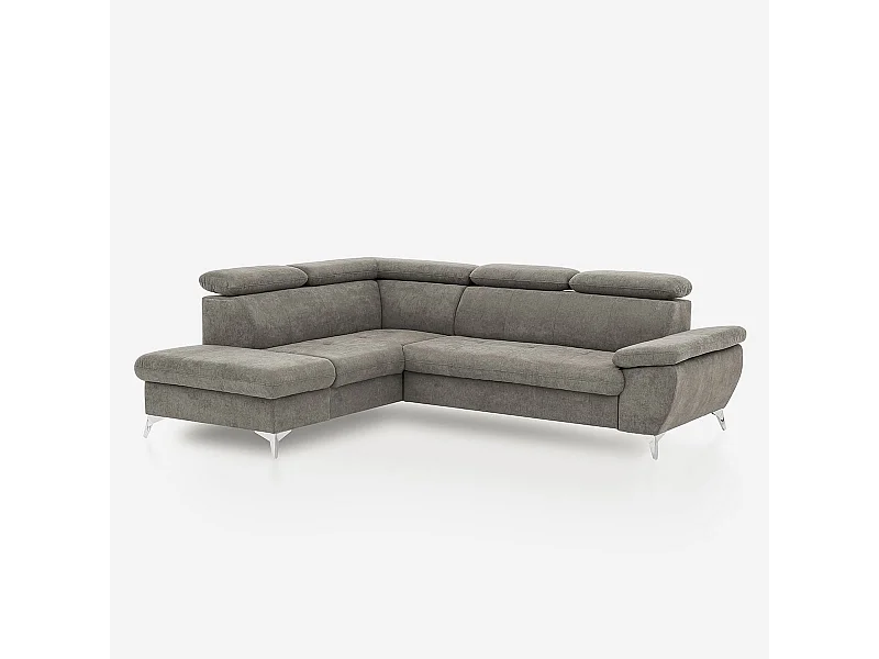 Ecksofa mit Bettfunktion 3-Sitzer, modern, linke Ottomane mit Stauraum, Vera - Grau