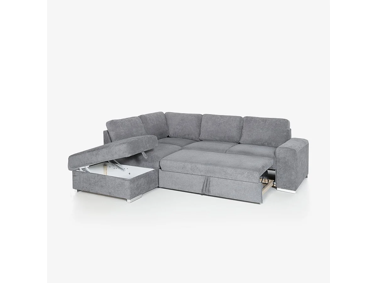 3-Sitzer Schlafsofa mit Bettkasten und linker Chaise Longue Veyro - Grau