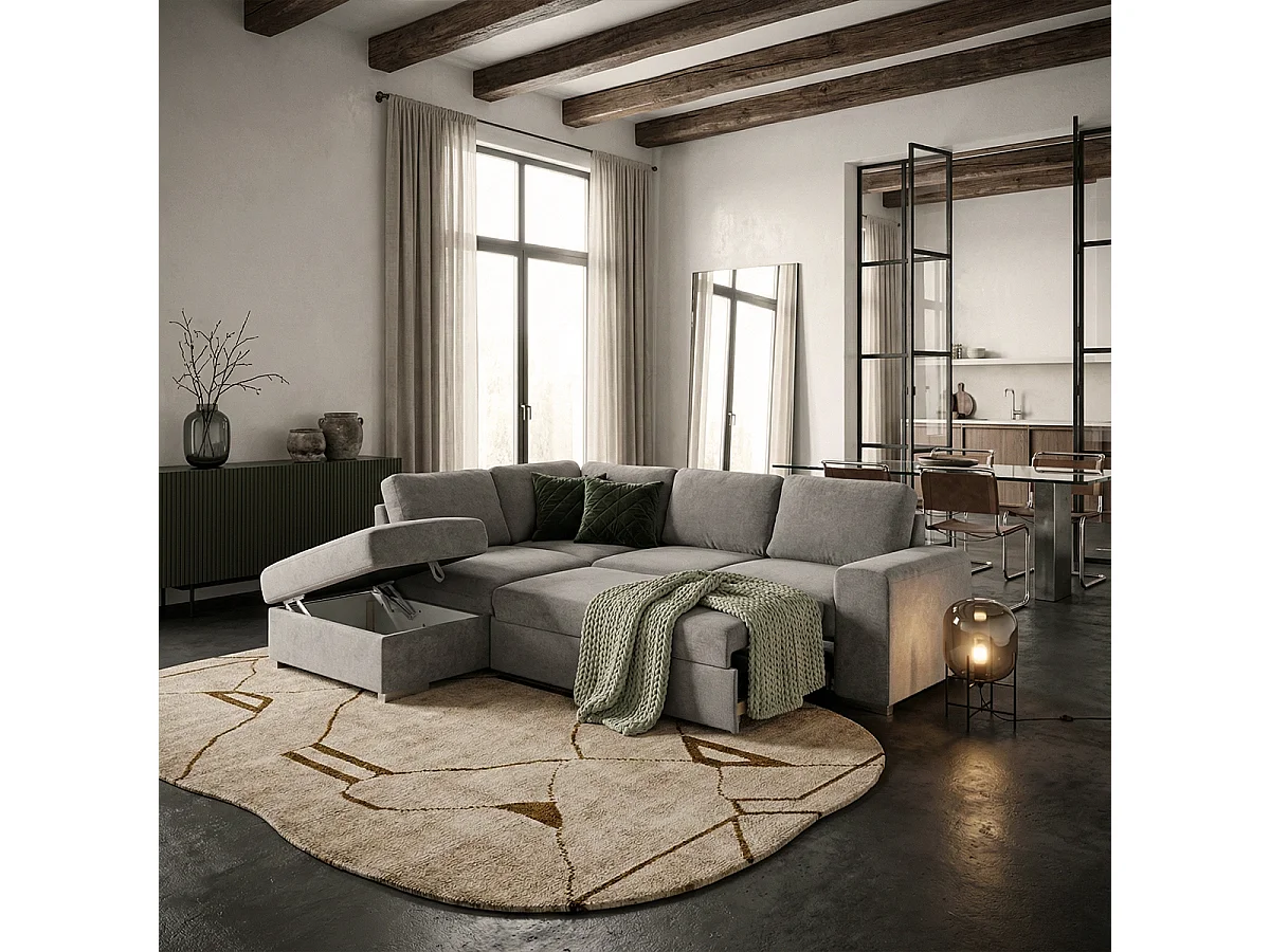 3-Sitzer Schlafsofa mit Bettkasten und linker Chaise Longue Veyro - Grau