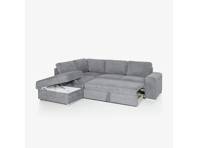 3-Sitzer Schlafsofa mit Bettkasten und linker Chaise Longue Veyro - Grau