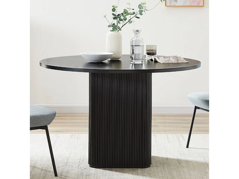 Tavolo da pranzo rotondo in legno nero 120cm per cucina soggiorno Tiwit - Nero